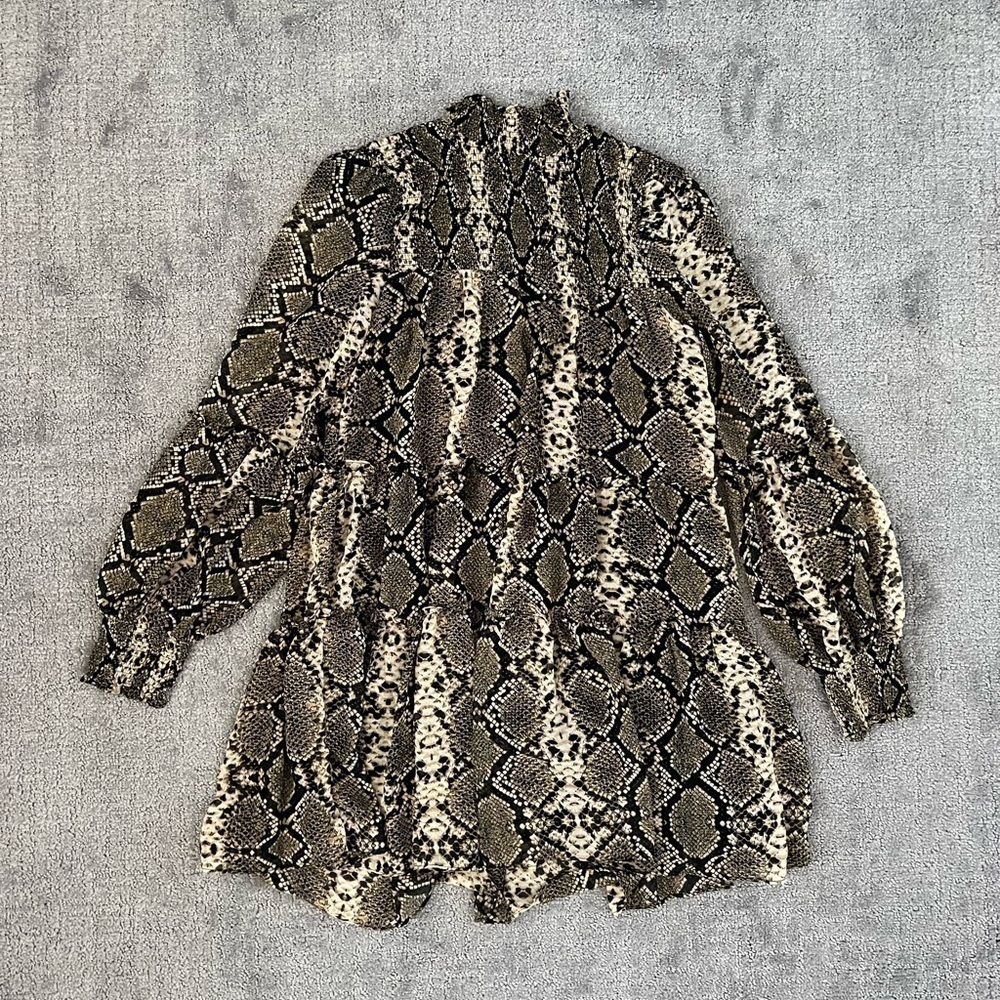 Olivaceous Snake Print Long Sleeve Mini Dress